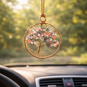Handcrafted Tree of Life Pendant Copper Purple Lepidolite, Aventurine